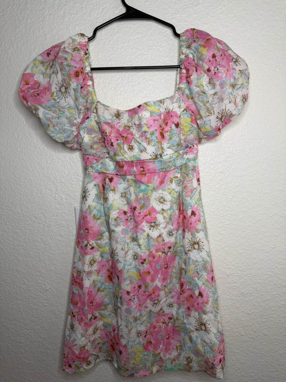 Altar'd State Pink Floral Puff-Sleeve Mini Dress